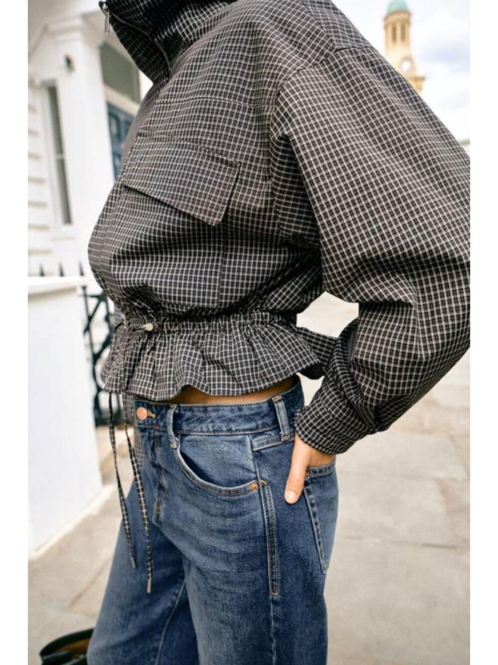 ZARA QUILTED CHECK STAND-UP COLLAR JACKET 6318/267/084